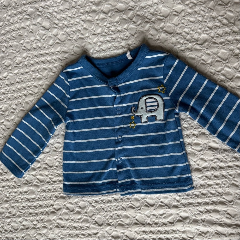 Quiltex Striped Blue Baby Cardigan with Elephant Patch